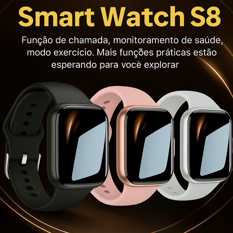 Relógio Inteligente S8 com Bluetooth para iOS e Android